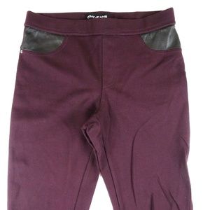DKNY Burgundy Pull-on Ponte Knit Legging Faux leather detail Pants